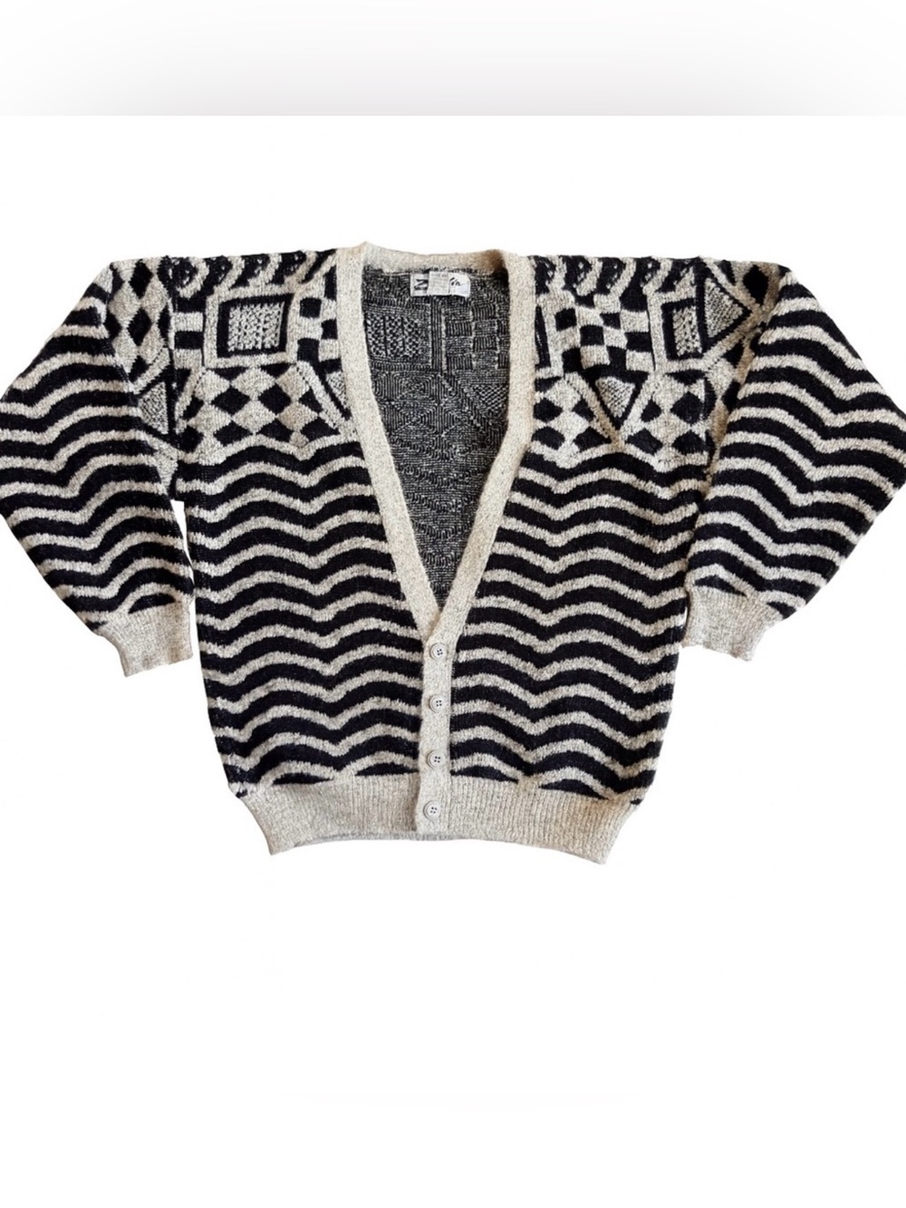 Vintage 1980s Zeppelin New Wave Abstract Gen X Retro Cardigan Sweater Size‎ M